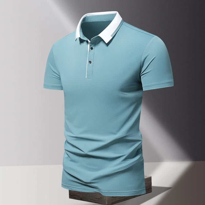 Summer men's POLO shirt, ice silk quick drying short sleeved pure cotton T-shirt, solid color business lapel half sleeved top