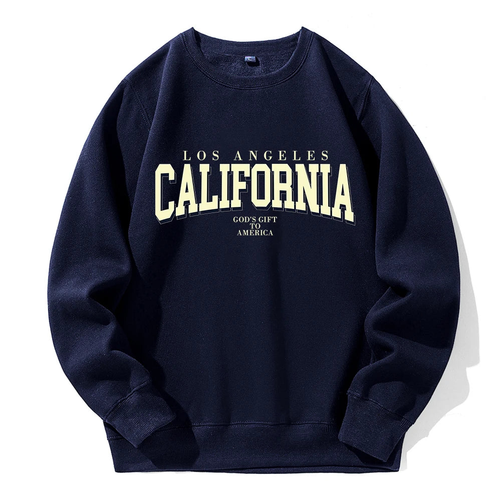 California Letter Printing Sweatshirt Men Fashion Street Clothes Vintage Fashion Tracksuit Casual Warm Round Neck Sportswear