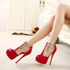 Sexy High Heels Women Stilettos Platform Elegant Metal Woman Wedding Pumps Black Red Medium Heel Shoes