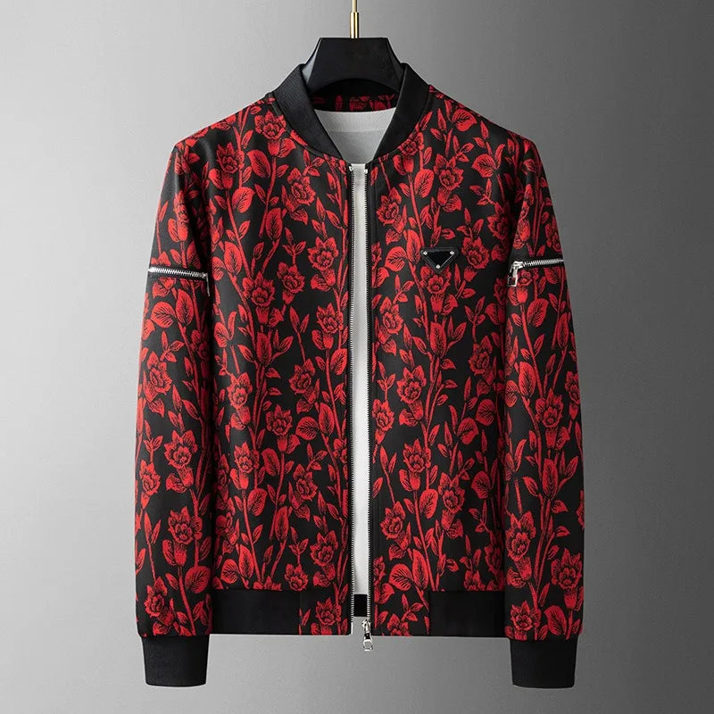 Minglu Floral Jacquard Men's Jackets High Quality Stand Collar Zipper Spring Autumn Casual Male Coats Fashion Man Outerwear 4XL