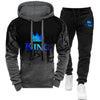 Autumn winter Spring Men's Sports Suit King Printed Tracksuit mens Clothing Hoodie+Sweatpants Fashion 2Pcs Set Jogging