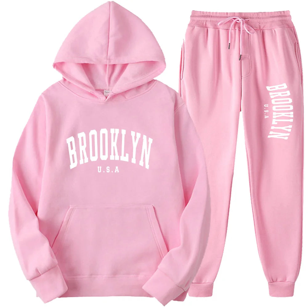 BROOKLYN USA Autumn Winter Popular Mens Tracksuit Zipper Hooded Sweatshirt Suit Casual Warm Jacket Coat+Jogging Sweatpants