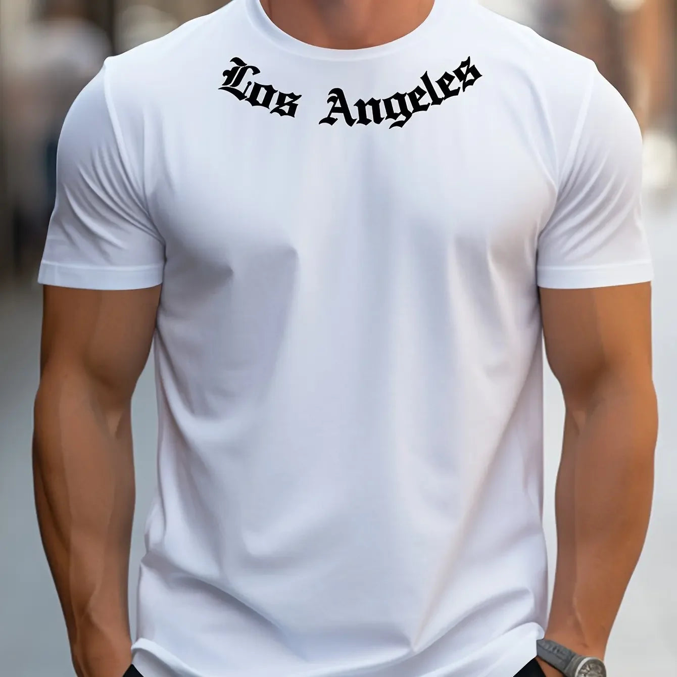 Men's 100% cotton summer loose size Los Angeles Graphic printed slim fit casual sports round neck short sleeved T-shirt top