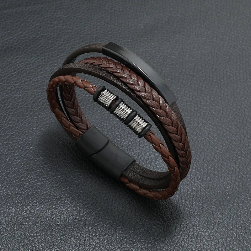 Fashion Trendy Men Leather Bracelets Fashion All-match Multi-layer Braided Leather Bracelets Scripture Compass Devil Eye