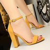 Women Purple Yellow Classic Gladiator Strappy Summer Seaside Sandles Lady 9.5cm Block Square Heels Platform Sandals Prom Shoes