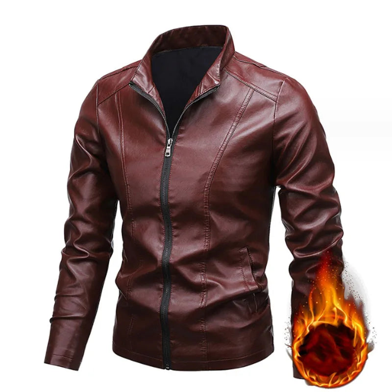 Autumn New Men Leather Coat Vintage Classic Stand Collar Male Faux Leather Jacket Trend Casual Fit Slim Motorcycle Clothes