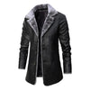 Men Winter Long Thick Fleece PU Leather Jacket New Winter Fashion Suit Collar Men's Windbreaker Leather Jacket Coats