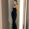 Sexy Spaghetti Strap Black Long Dress Y2k Sleeveless Solid Skinny Bodycon Trumpet Maxi Vestidos