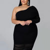 Woman Even Dress Chic and Elegant Plus Size Dresses Mesh One Shoulder Long-sleeve Sexy Short Dress Wholesale Bulk Dropshipping