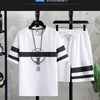 2024 Summer New Fashion Striped Short Sleeve T-shirt Large Size Sports Suit Men's Casual Relaxed Breathable Two-Piece Set M-4XL