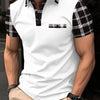 Men's short-sleeved polo shirtl T-shirt men's sports casual loose fashion men's striped white top