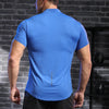 Men's Fitness Ice Silk Sports Tight Tops Running Training Dry Fit Short Sleeve with Half Zip Bodybuilding Tee Muscle Fit T-shirt