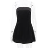 Summer Solid Off Shoulder Velvet Short Dress Women A-Line Spliced Strapless Mini Dresses 2024 High Waist Slim Club Dresses