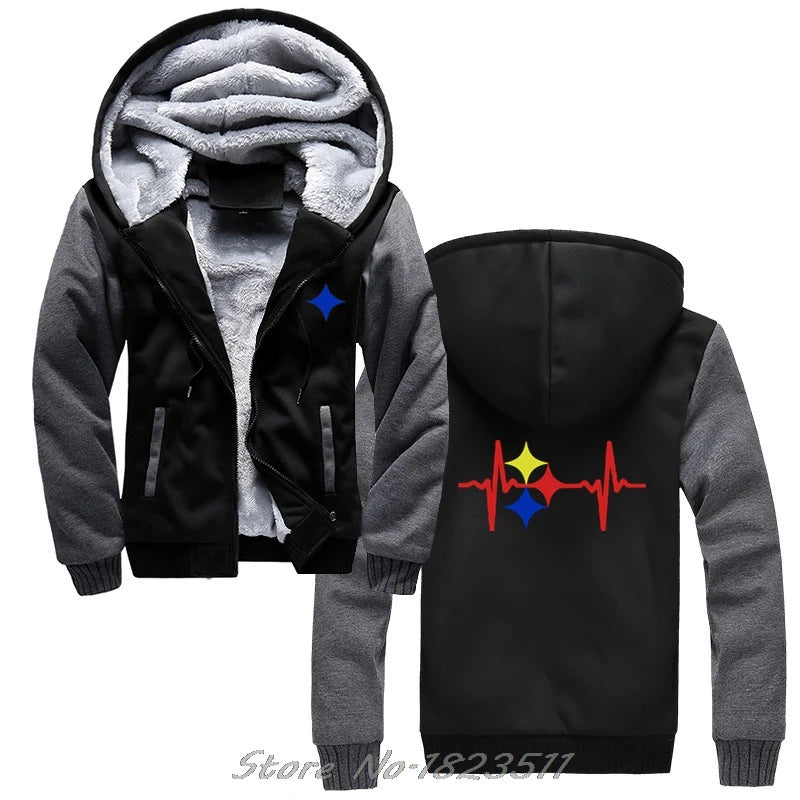 New Fashion Men thick Hoody Sweatshirt Steelers Heart Beat Design hoodie Hip Hop Jacket Tops Harajuku Streetwear