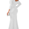 Oblique Shoulder Long Sleeved Pleated Evening Dress Vestidos De Mujer Elegant Maxi Robe Female