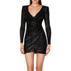 French V Neck Sequin Long Sleeved Dress With Backpacks And Hips Lace Formal Dresses for Women