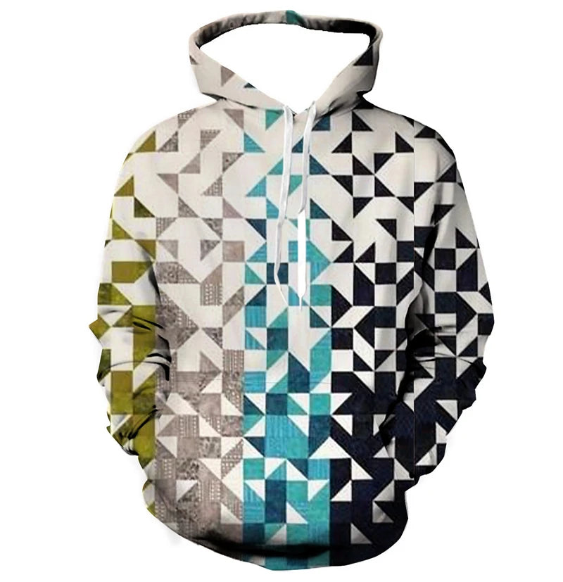 Simple Patchwork Graphics Hoodie Spring Autumn Long Sleeve 3D Geometry Printed Hoodies Casual Oversized Outdoor Sweatshirts