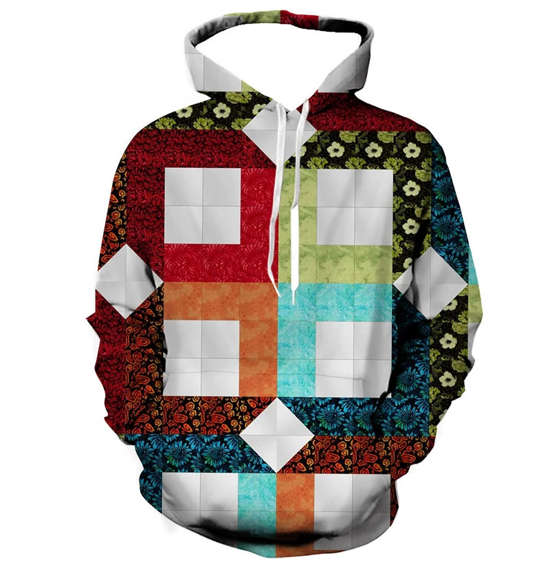 Simple Patchwork Graphics Hoodie Spring Autumn Long Sleeve 3D Geometry Printed Hoodies Casual Oversized Outdoor Sweatshirts