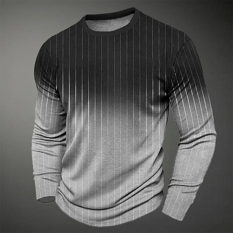 Color Block Stripes 3D Print Men's Street Style T Shirt Sports Outdoor Holiday Going Out T-shirt Long Sleeve Crew Neck Shirt Top