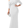 Oblique Shoulder Long Sleeved Pleated Evening Dress Vestidos De Mujer Elegant Maxi Robe Female