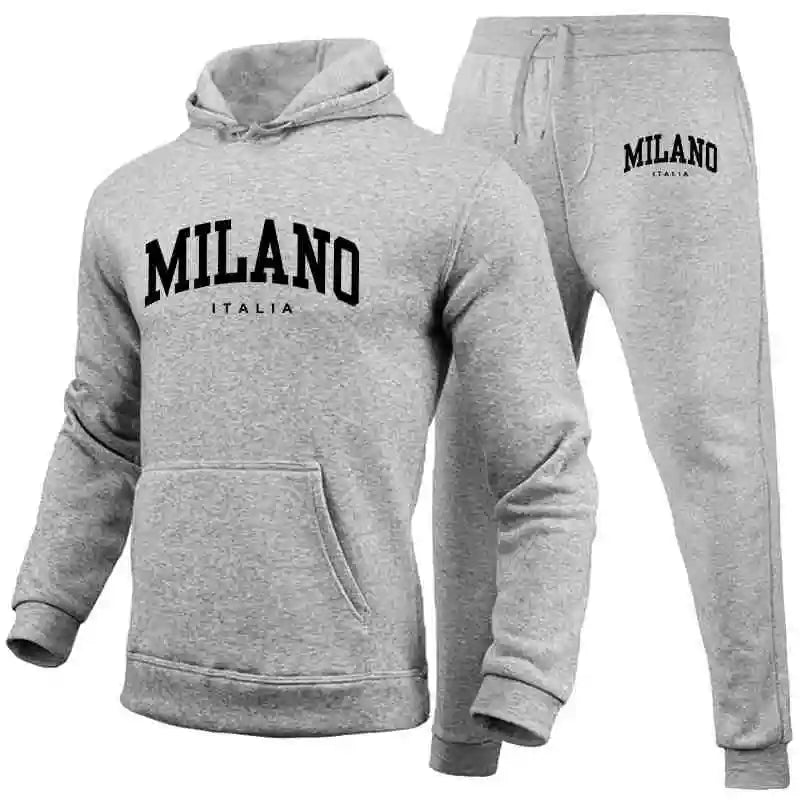 Men's Sports Hoodie Set Luxury Milan Print Sweatshirt Sweatpants Hooded Top Jogger Pants Casual Streetwear Sportswear