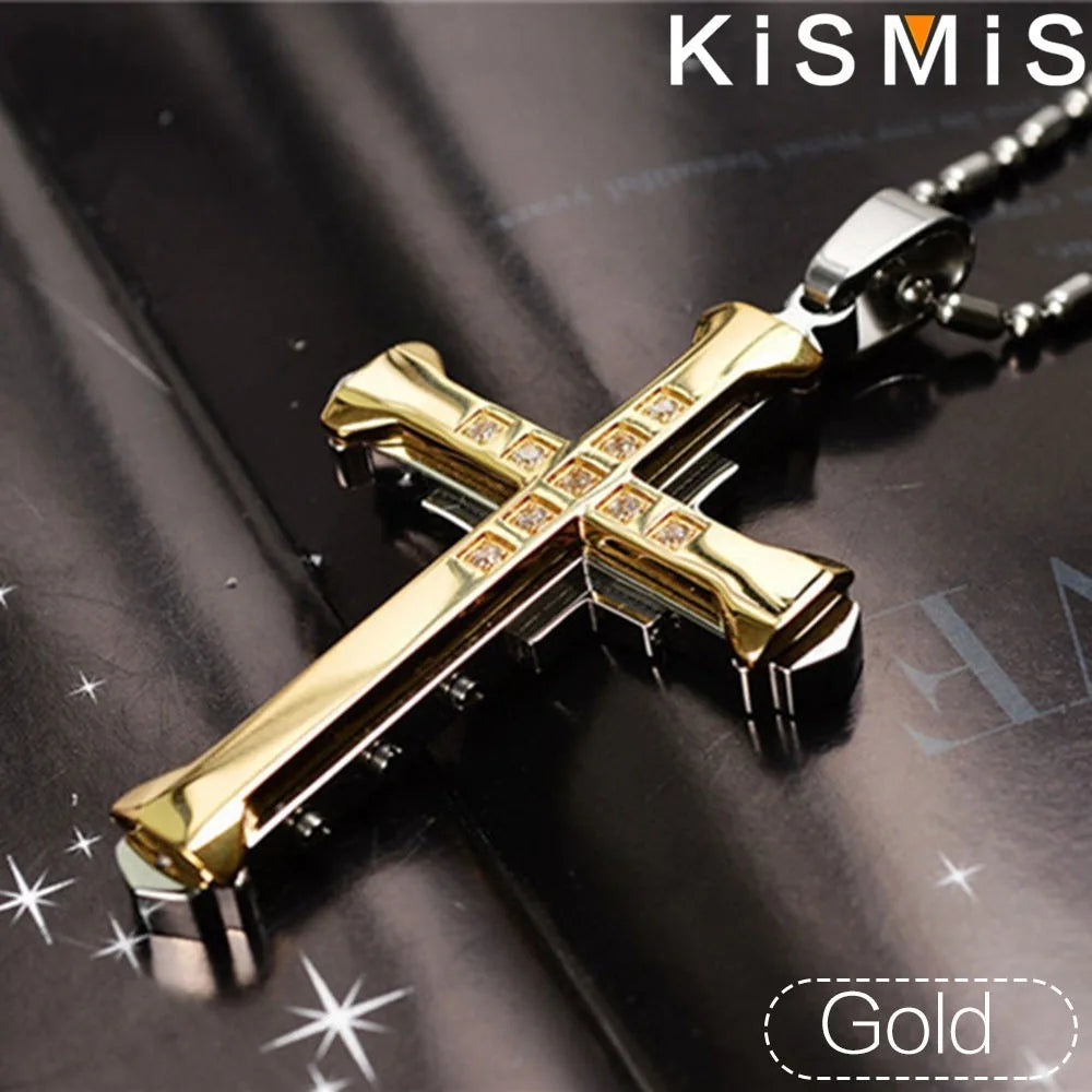 KISMIS 1PC Stainless Steel Cross Necklace Pendant Jewelry Catholic and Christian Jesus Amulet