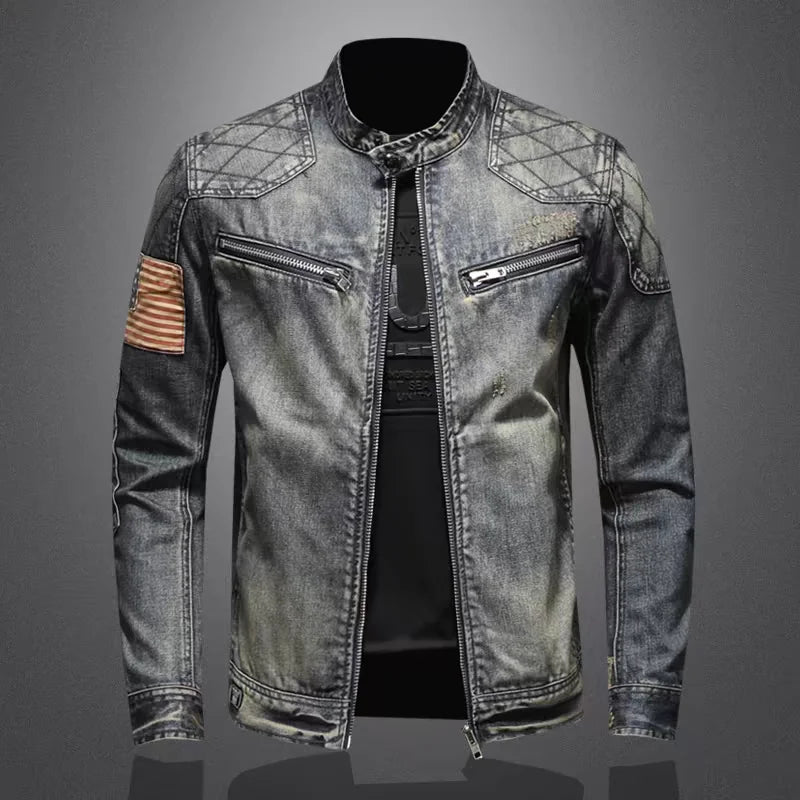 denim jacket trendy retro fashion casual stand-up collar zipper jacket