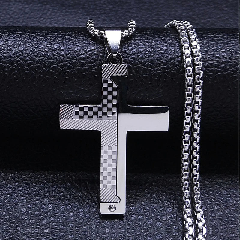 Christian Jesus Cross Necklace Chain for Men Stainless Steel Gold Color Bible Prayer Man Male Jewelry collar hombre N2005S02