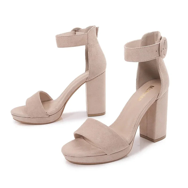 Women's High Heel Sandals Comfortable Thick Heel Open Toe Sandales Shoes Sexy Ankle Buckle High Heel Sandals Fashion Dress Shoe