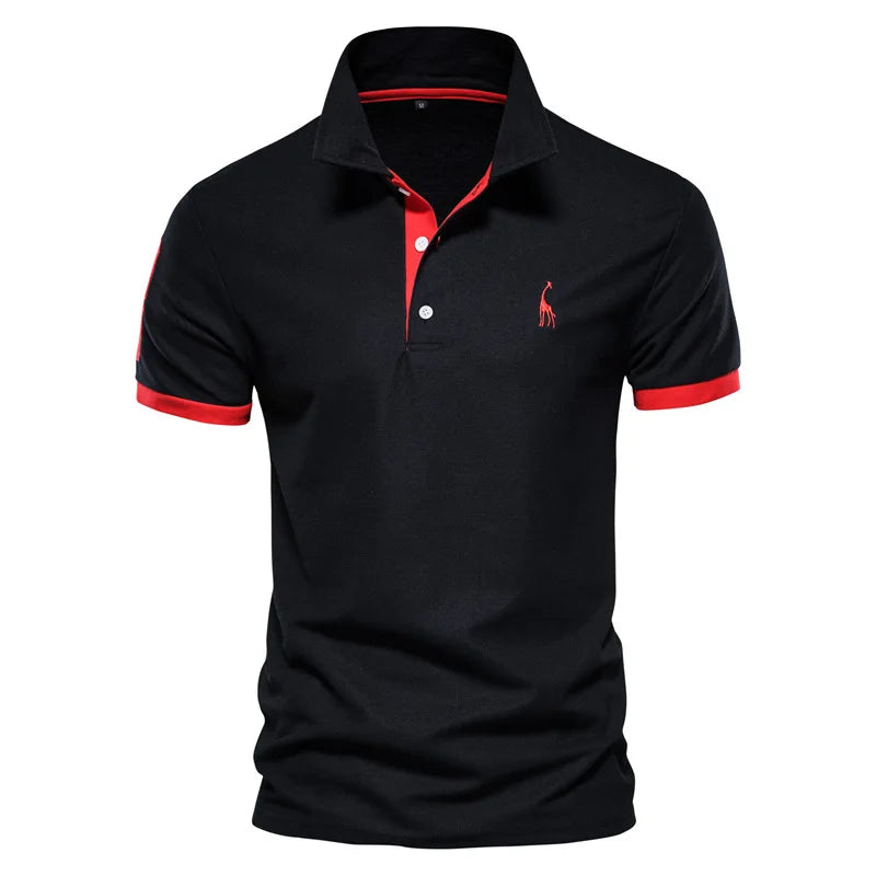 New Solid Color Summer Short-sleeved Men's Polo Shirt Casual Deer Embroidered Top Outdoor Slim Thin T-shirt