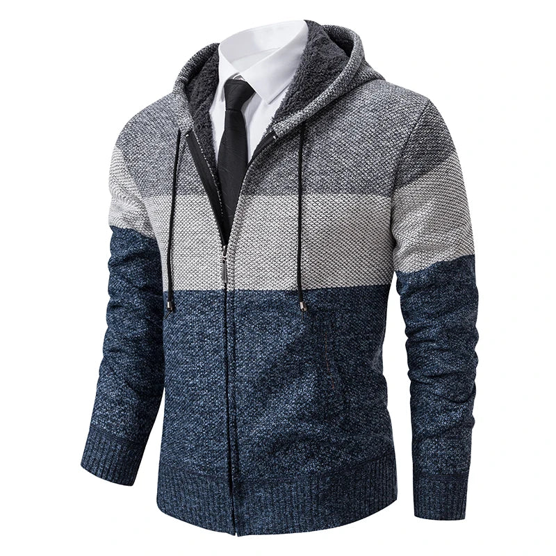 new men's autumn and winter sweater coat trend color matching hooded sweater