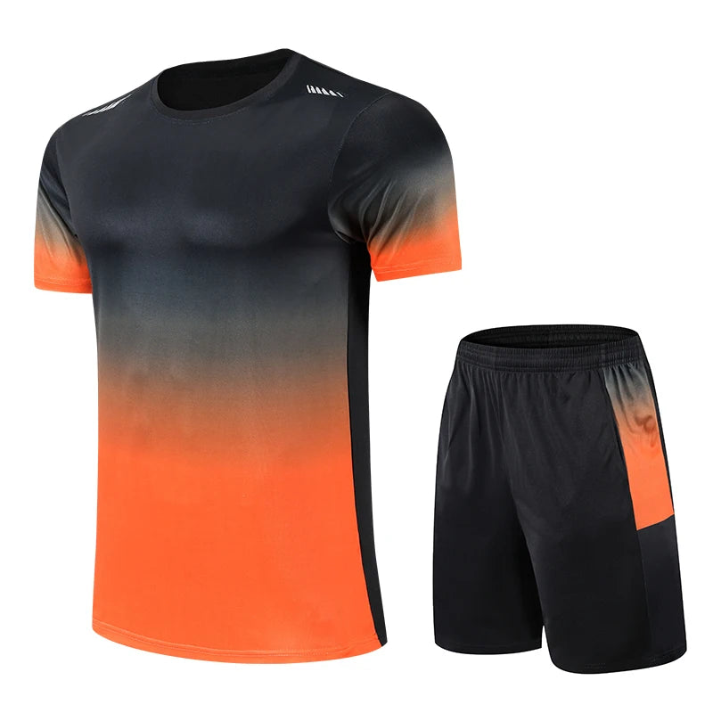 Fitness Clothes Ice Silk Quick Drying T-shirt Suit Men Short Sleeve Running Sportswear Shorts Tracksuit Gym Sports Training Sets