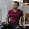 Sumemr Moisture Wicking Short Sleeve Cotton T-Shirt Men's V-Neck Slim Fit Shirt Fitness Bodybuilding Workout Tees Gym Clothing