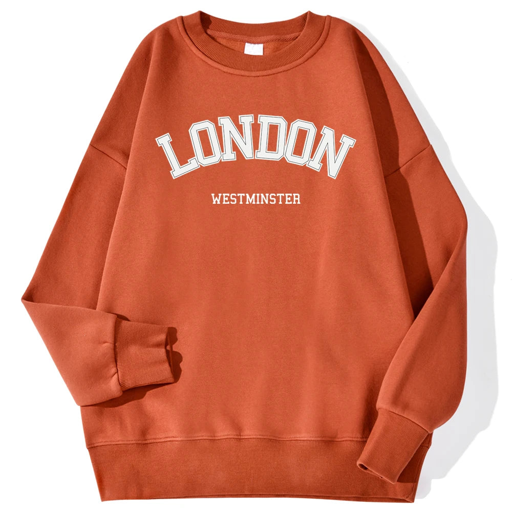 London Westminster Street Letter Prints Sweatshirts For Men Autumn Casual Hoodies O-Neck Soft Pullovers Street Trend Clothing