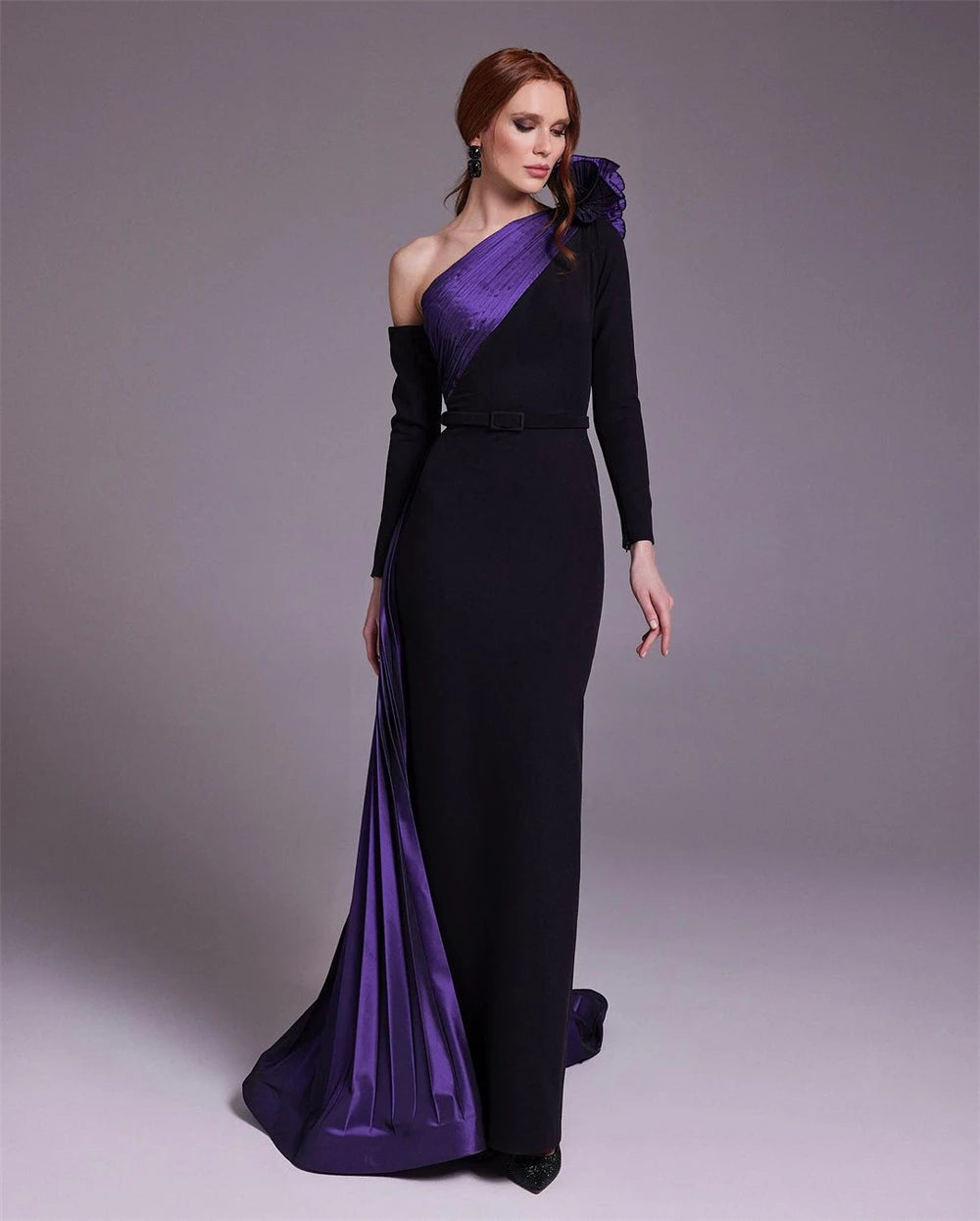 Customized  Exquisite One-shoulder Sheath Cocktail  Flowers Fold S Occasion Evening Gown arabic evening dress فستان سهرة نس