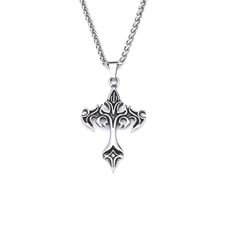 Stainless Steel Necklace Flame Retro Cross Titanium Steel Casting Men Pendant Necklace Type