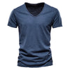 100% Cotton V-neck Men T-shirt Fitness Sports Running Slim Fit Soild T-shirts Male Tops Tees Summer Short Sleeve T Shirt For Men