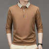 Men's Long Sleeve Turn-down Collar Waffle T-shirt Business Casual Polo Shirt Tee