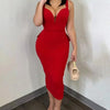 European V Neck Strap Solid Bodycon Dress Summer Casual Female Party Sexy Dresses Vestidos