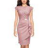 Women's Elegant Floral Lace Ruffle Cap Sleeve Cocktail Party Knee Length Dress