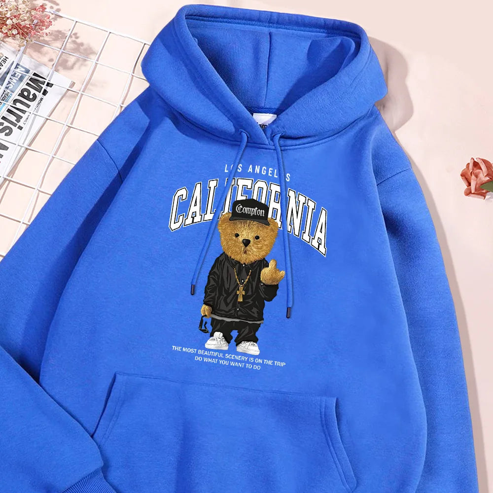 Hip Hop Bear Hoodie Men Los Angeles California Letter Hoodies Streetwear Hip Hop Sweatshirt Street Comfort Hoody Men's Clothing