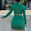 Dulzura Solid Long Sleeve Cut Out Mini Dress For Women Bodycon Sexy Streetwear Party Club Outfits Spring Summer Clothes Y2K