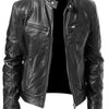 Mens Motorcycle Leather Jacket Slim Fit Short-Coat Lapel PU Jackets Autumn New Zipper Stand Windproof Leather Coat Mens Clothing