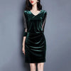 Dark Green Autumn Women's Solid V-neck Gold Velvet Three Quarter Sleeved Fishtail Skirt Spring Elegant and Stylish Dress