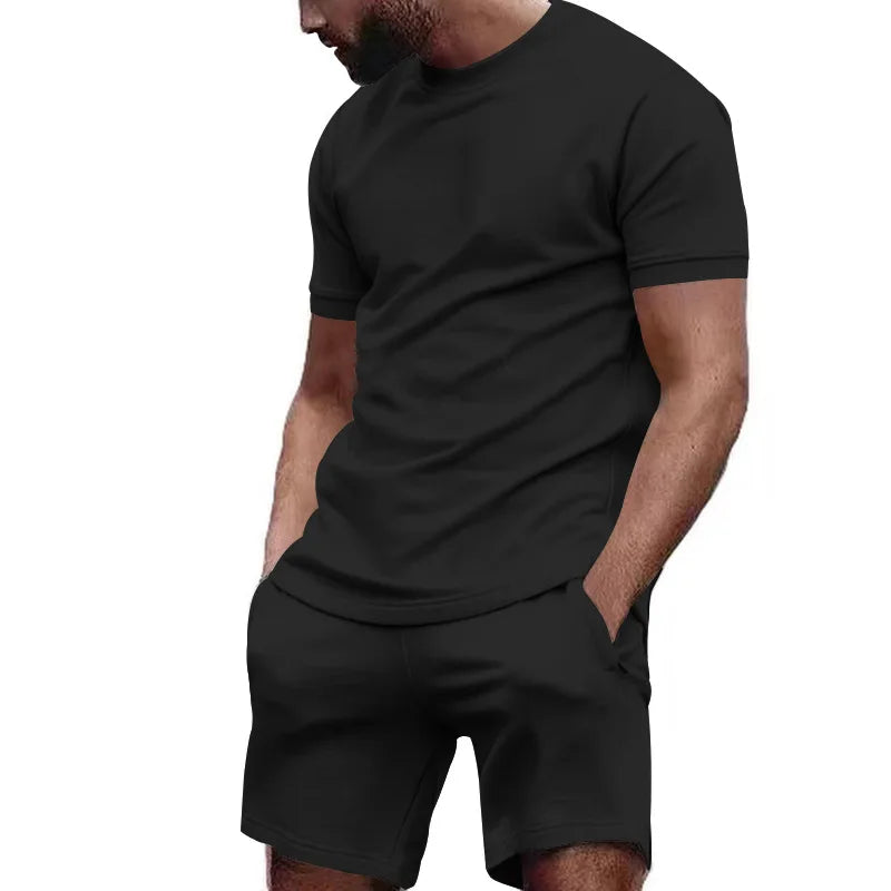 summer  men's sportswear short sleeved T-shirt + sports shorts Quick drying, breathable and cool Fitness Fashion two-piece set