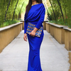 Oblique Shoulder Long Sleeved Pleated Evening Dress Vestidos De Mujer Elegant Maxi Robe Female