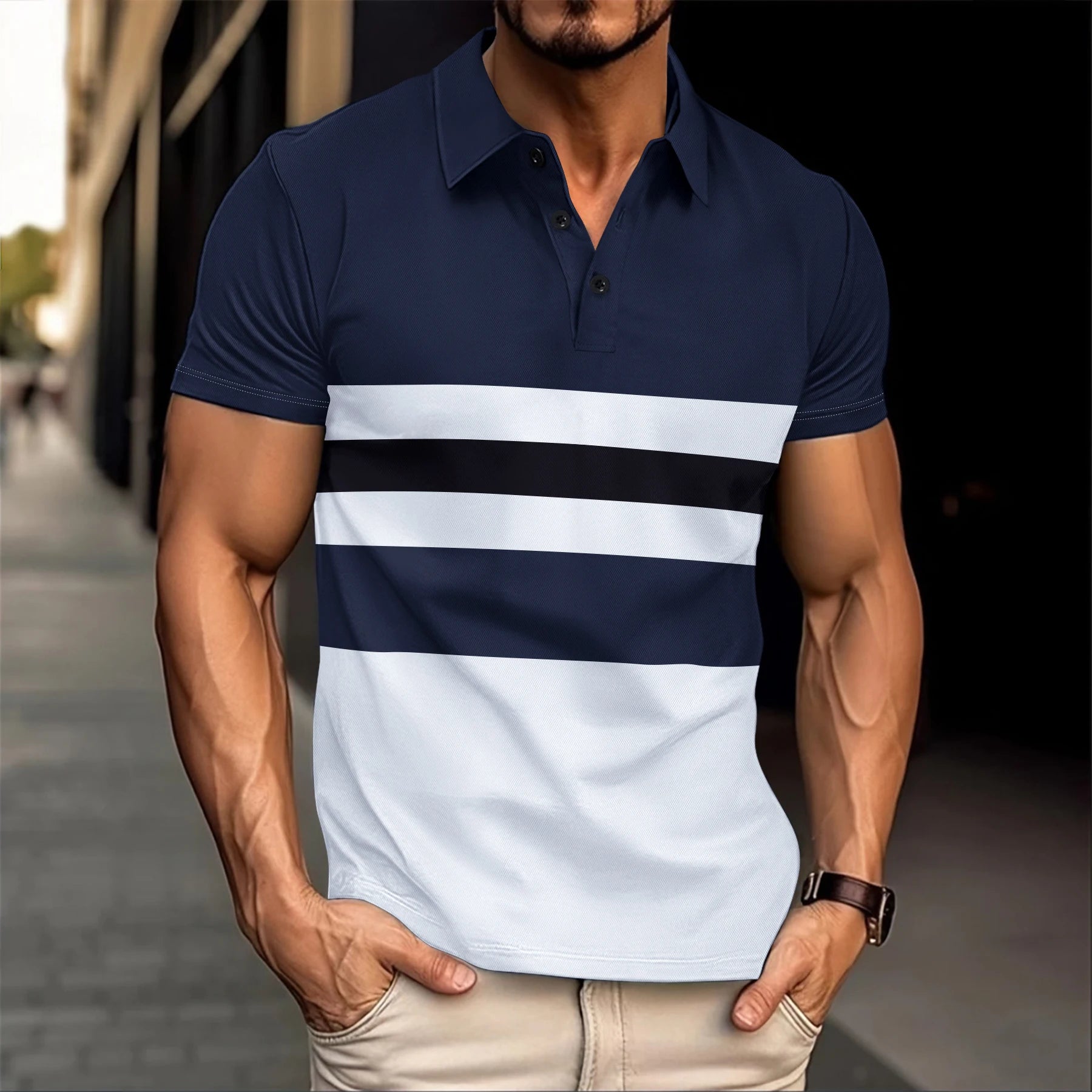 Fashion Summer Best-Selling Men's Short-Sleeved Polo Shirt, Positioning Digital Print, Lapel, Button, Street Men's Top