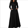 Plus Size 3XL Elegant Long Maxi Dresses Spring Winter Warm High Collar Women Long-sleeved Dress Woman Clothing With Pocket