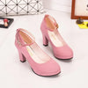 Spring Women Pumps Flock Sweet Thick High Heels Ankle Strap Female Platform Classic Round Toe Dress Cute Shoes Ladies Footwear