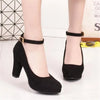 Spring Women Pumps Flock Sweet Thick High Heels Ankle Strap Female Platform Classic Round Toe Dress Cute Shoes Ladies Footwear